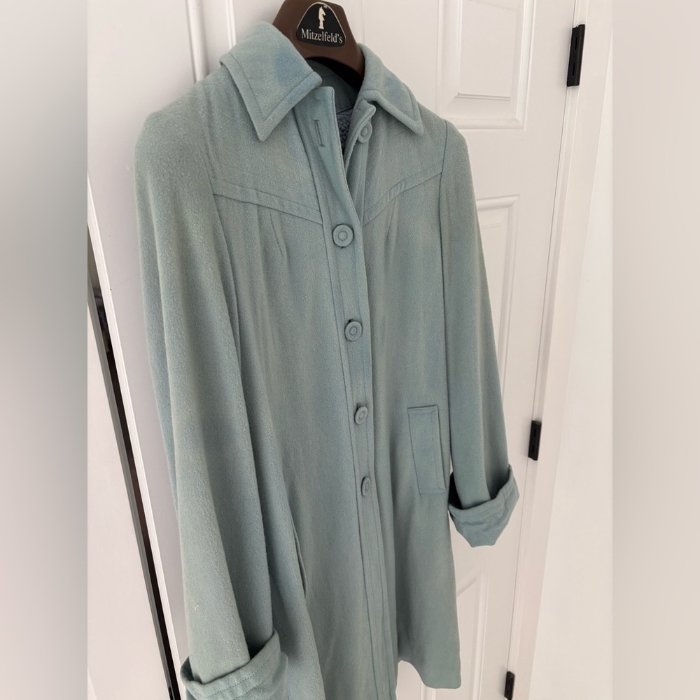 Vintage Teal Blue Wool Lined Dress Coat Cuffs - Picture 9 of 16
